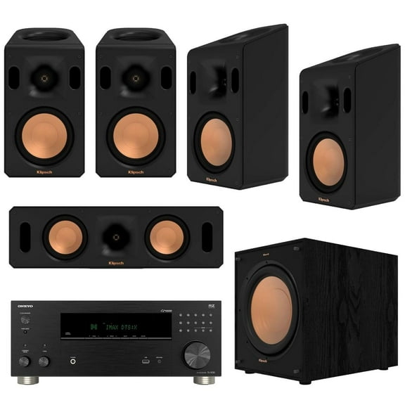 Klipsch Reference Cinema System, Black,  Bundle With Onkyo TX-RZ30 170W 9.2-Channel 8K 4K Network AV Receiver