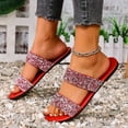 thumbnail image 4 of LOVZFMLL Women's Flat Sandals Rhinestone Glitter Slippers Two Band Open Toe Slip On Summer Casual Slides for Outdoor Daily Wear Red 9, 4 of 9