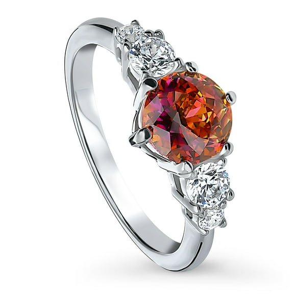 BERRICLE Sterling Silver Solitaire Rings Red Orange Round Cut Cubic Zirconia CZ Kaleidoscope Promise Ring for Women, Rhodium Plated 1.25 Carat Size 8