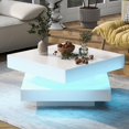 thumbnail image 1 of 27.5" Modern High Gloss Coffee Table with 360° Rotating Top, Square LED Centre Table with 2-Tier Storage, White Cocktail Table with USB Powered Ambient Light for Living Room & Small Spaces, 1 of 16