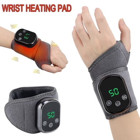 Wrist Heating Brace, Rechargeable Cordless Heating Wrist Wrap with Heat and Vibration, Portable Ambidextrous Hand Wrap Brace to Keep Wrist Warmers Carpal Tunnel Relief Hand Massager