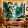 thumbnail image 3 of Cascading Waterfalls Over Green Peaks in Misty Valley, Serene Digital Art for Nature Lovers, Scenic Mountain Wall Decor, Housewarming Gift, Tapestry Wall Hanging for Living Room and Bedroom, 3 of 6