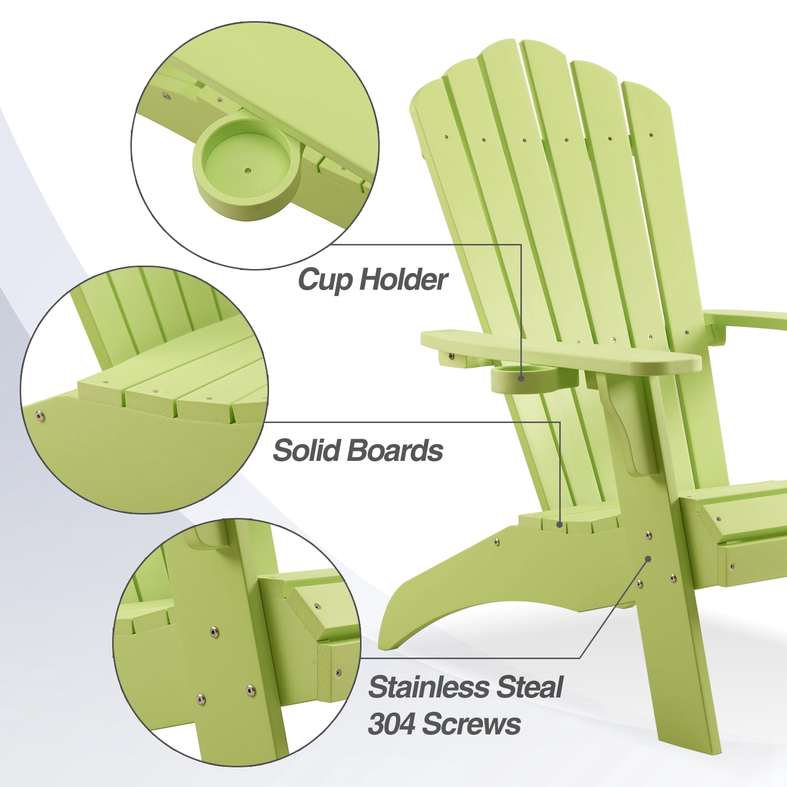 Adirondack Chair, Oversized Poly Lumber Fire Pit Chair with Cup Holder, 350Lbs Support Patio Chairs for Garden, Weather Resistant Outdoors Seating, Relaxing Gift for Father & Mother (Green)