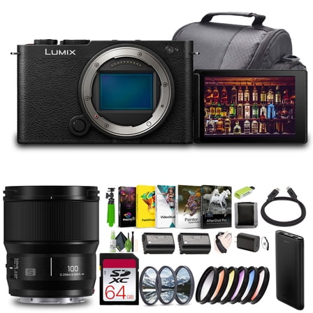 Panasonic LUMIX S9 Mirrorless Full Frame Compact Camera Body Bundle With Lumix S 100mm f/2.8 Macro Lens (Leica L) - Black-Bundle with 64GB UHS-II SDXC Memory Card and More Accessories