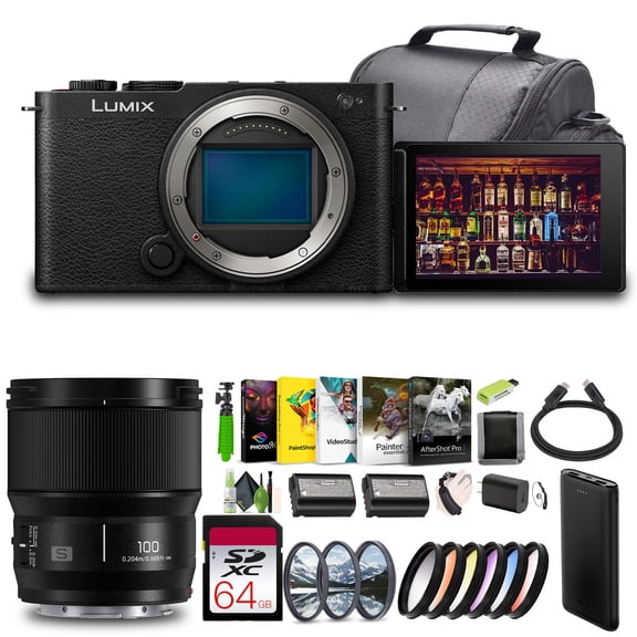 Panasonic LUMIX S9 Mirrorless Full Frame Compact Camera Body Bundle With Lumix S 100mm f/2.8 Macro Lens (Leica L) - Black-Bundle with 64GB UHS-II SDXC Memory Card and More Accessories
