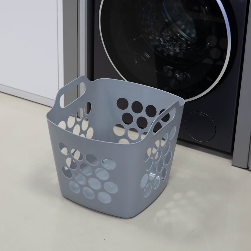 Flexible Plastic Laundry Basket - Square Storage Hamper with Side Handles for Easy Carrying - Versatile Organizer for Laundry, and Household Storage, 28 Litter Gray