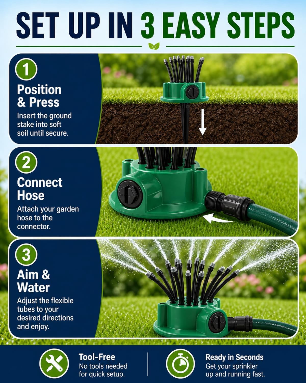 360° Coverage Lawn & Garden Irrigation Sprinkler, 12 Flexible Spray Nozzles for Targeted Watering, Adjustable Lawn Sprinkler with Durable Ground Spike, DIY Irrigation Kit for Yard Flower Bed (2Sets)