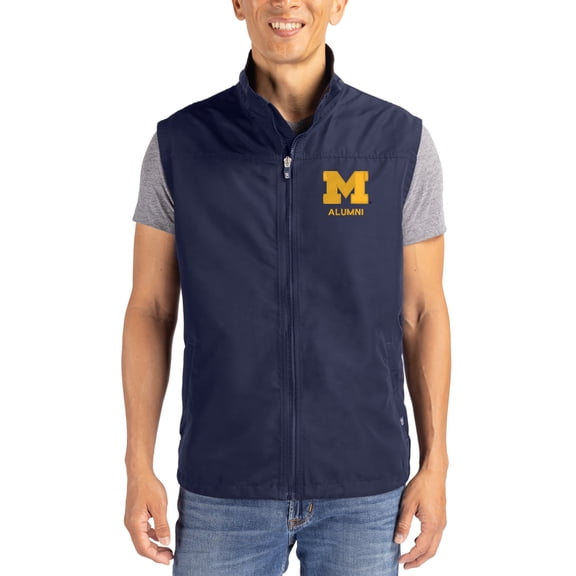 Men's Cutter & Buck Navy Michigan Wolverines Charter Eco Recycled Full-Zip Vest