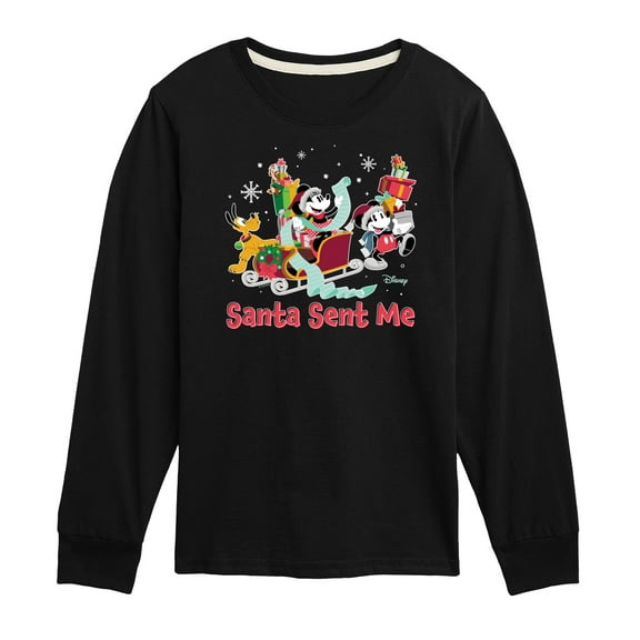 Disney - Mickey, Minnie, & Pluto Santa Sent Me Christmas - Toddler & Youth Long Sleeve Graphic T-Shirt