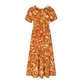 thumbnail image 7 of Penkiiy Women's Summer Casual Short Sleeve Crewneck Shiny Print Swing Dress Flowy Tiered Maxi Beach Dress with Pockets 2XL Orange, 7 of 7