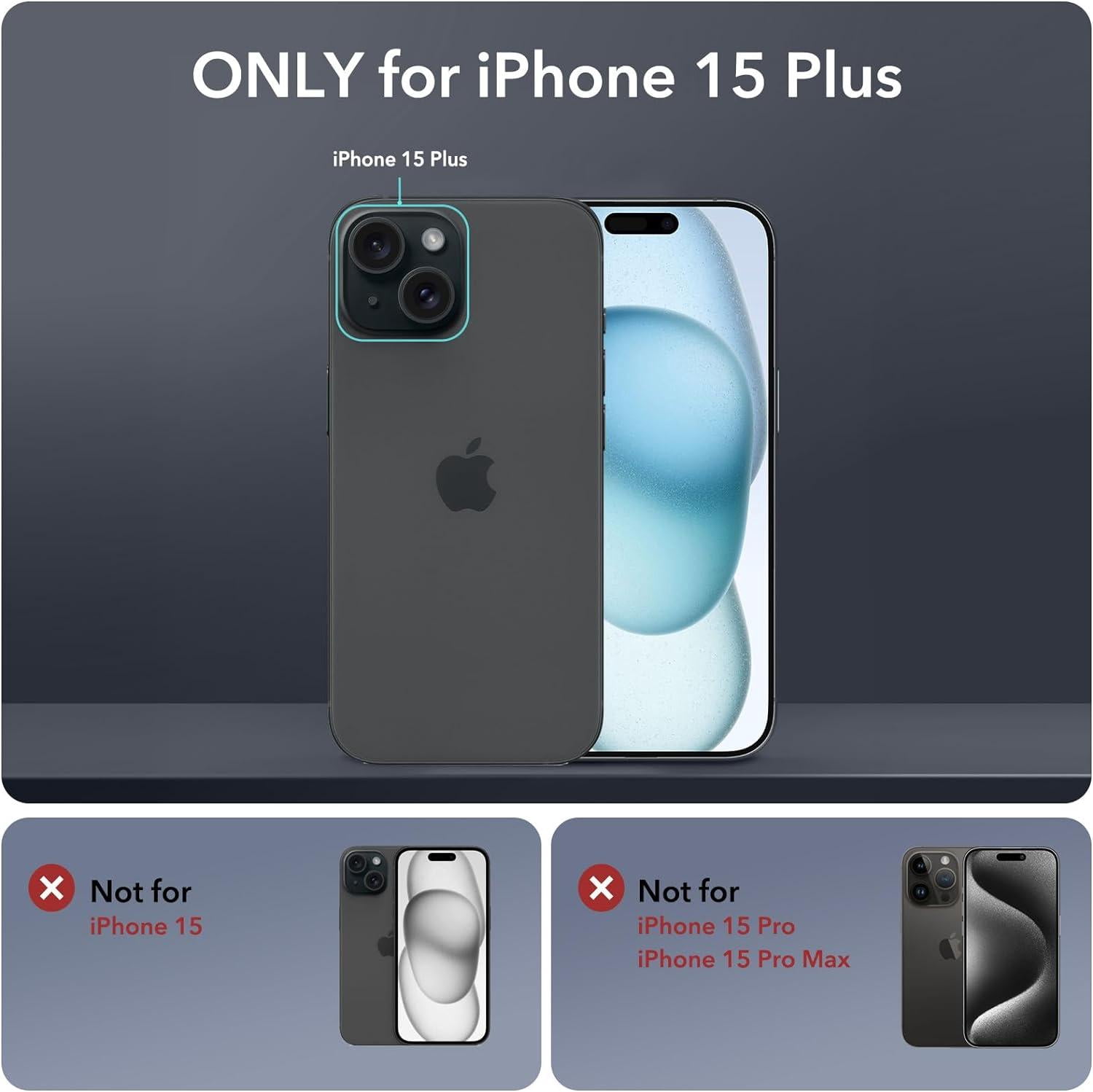 ESR Mag Safe Slim Cell Phone Case with Camera Lens Protectors for 15 Plus, Clear Black