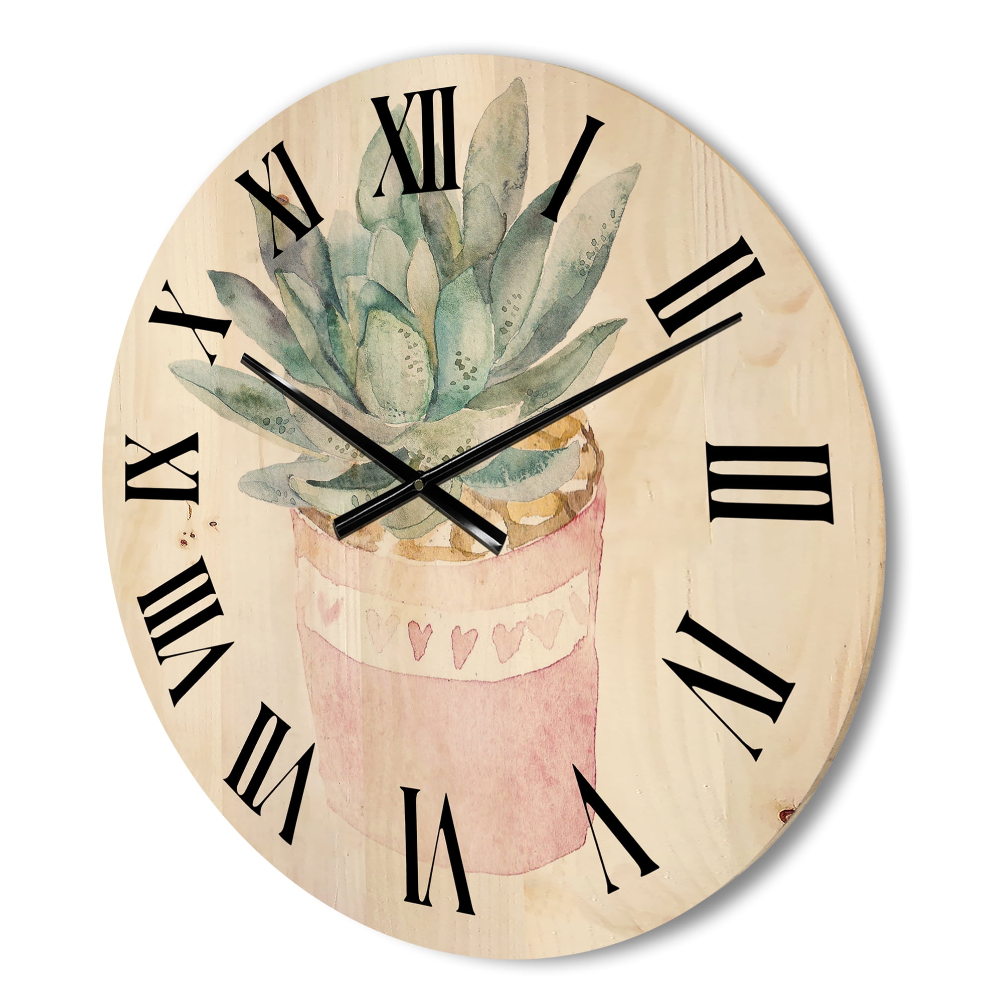 Designart 'Succulent and Cactus House Plants II' Farmhouse Wood Wall Clock