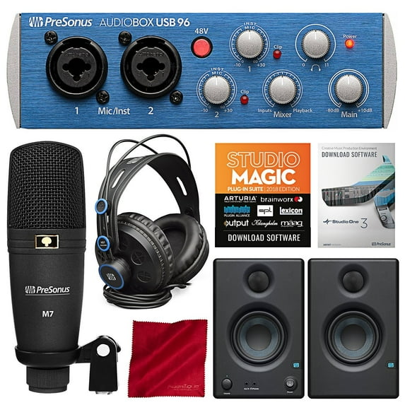 PreSonus AudioBox 96 Studio Plus Recording Kit with Studio One Software and PreSonus Eris E3.5 Multimedia Reference Monitors (Pair) Bundle