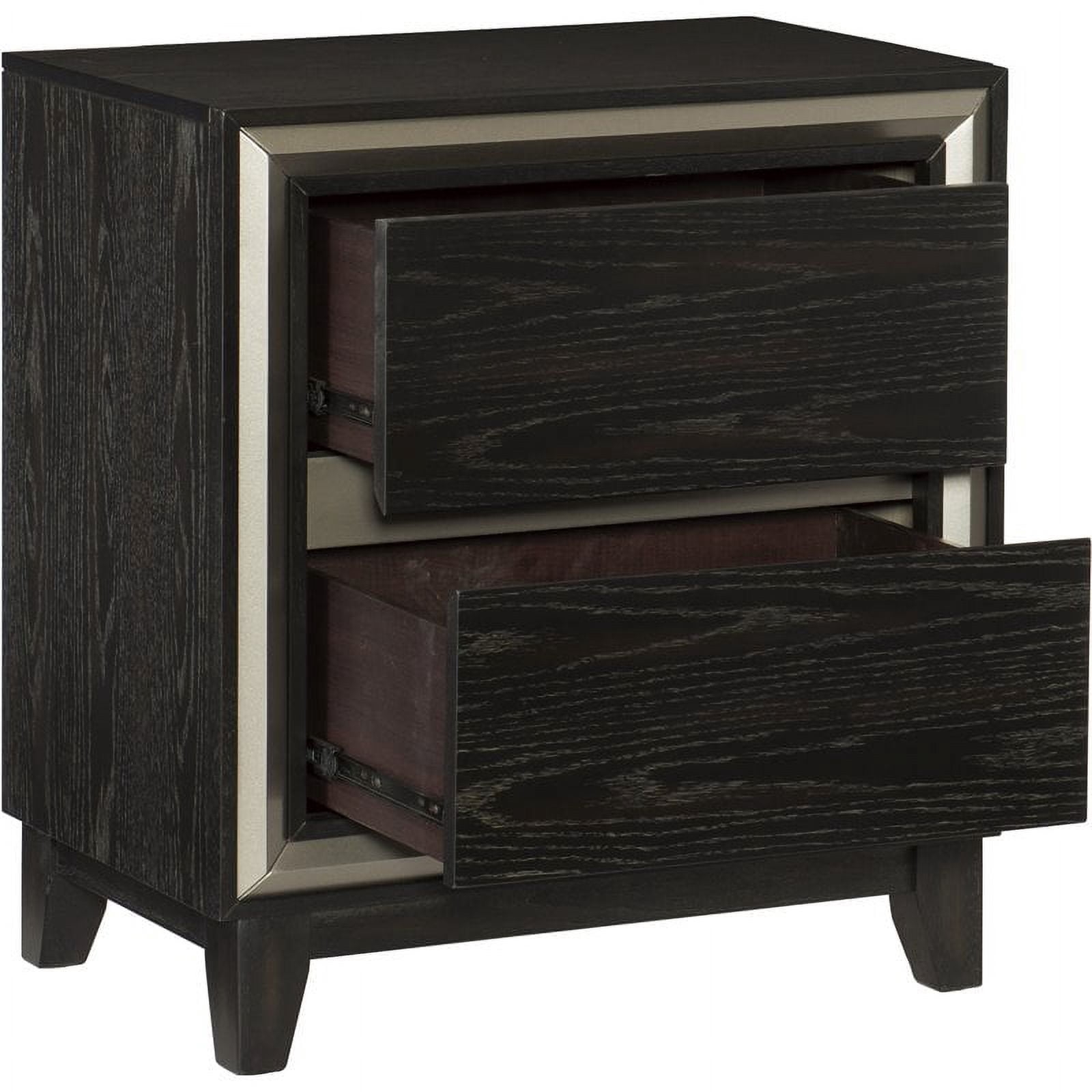 Lexicon Grant Oak and Engineered Wood 2-Drawers Nightstand in Ebony/Silver