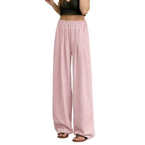 Women's Casual Wide Leg Palazzo Pants High Waisted Flowy Trousers Lightweight Comfortable Boho Beach Elastic Waist Summer Outfits with Pockets