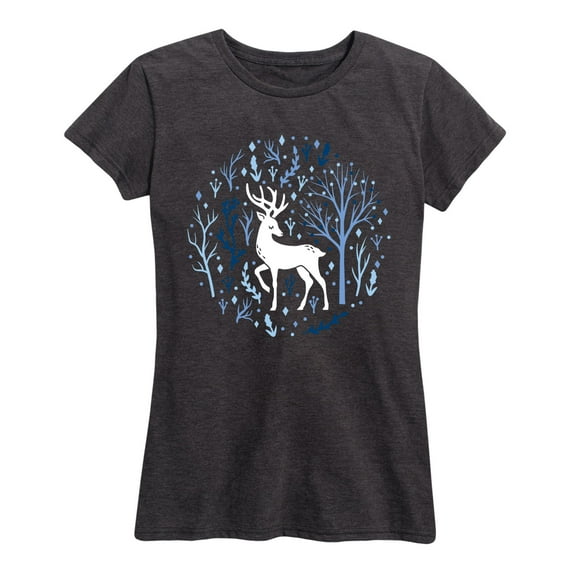 Instant Message - Deer In Blue Trees - Women's Short Sleeve Graphic T-Shirt