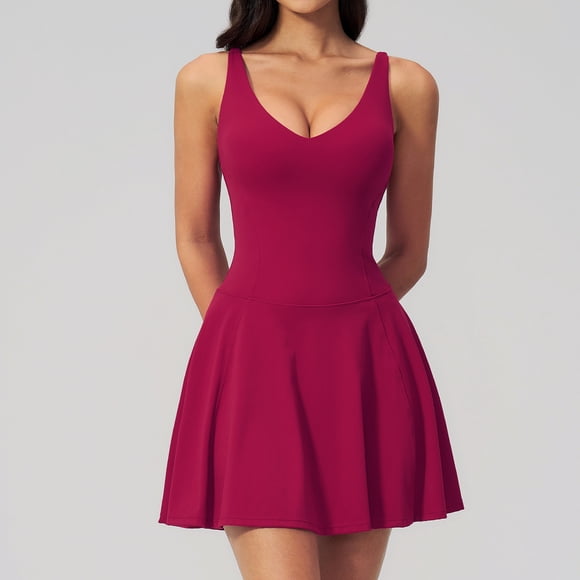PISONIC Womens Tennis Dress, Athletic Dress with Built-in Shorts Pockets Summer Dresses for Women Golf Outfits for Workout