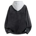 thumbnail image 5 of Jerdar Men's Faux Two Piece Hooded Denim Trucker Jacket Lapel Collar Button Flap Pockets Washed Long Sleeve Loose Fit Vintage Casual Fall Winter Streetwear Jean Outerwear Coat Top, 5 of 5