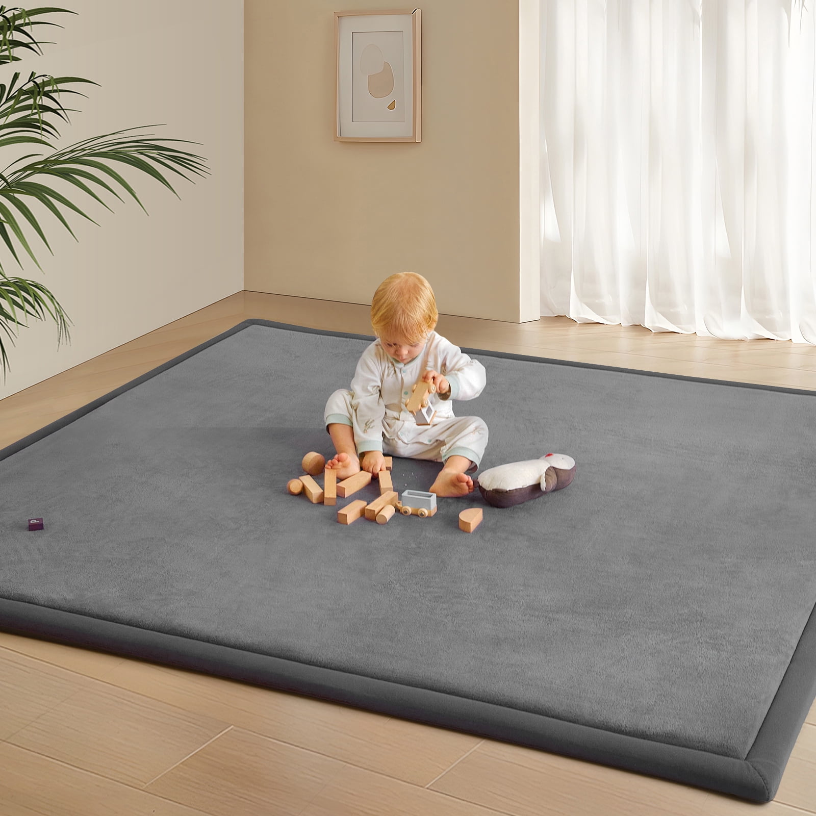 Teler Baby Play Mat for Floor, 1.3" Thick Foam 50"×50" Playmat, Ultra-Soft Plush Feel & Non-Slip Backing Safe for Infants, Toddlers Crawling, Dark Grey