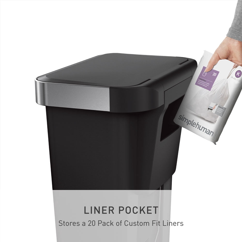 simplehuman 12 gal Plastic Rectangular Kitchen Step Trash Can With Liner Pocket, Black