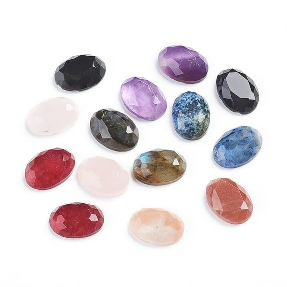 5 pc Natural Mixed Gemstone Cabochons Oval Faceted 14~14.5x10x4.5mm