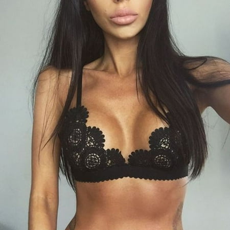 - Floral Sheer Lace Triangle Bralette Bra Bustier Crop Top Lingerie Sleepwear Black S