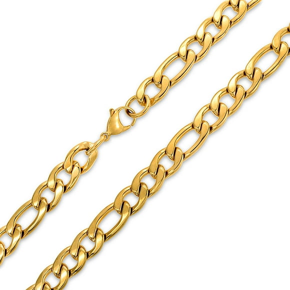 Heavy Solid Strong Shinny Mens Figaro Chain Necklace Link bracelet Set for Men Teen Gold Plated Stainless Steel 30 Inch 11MM