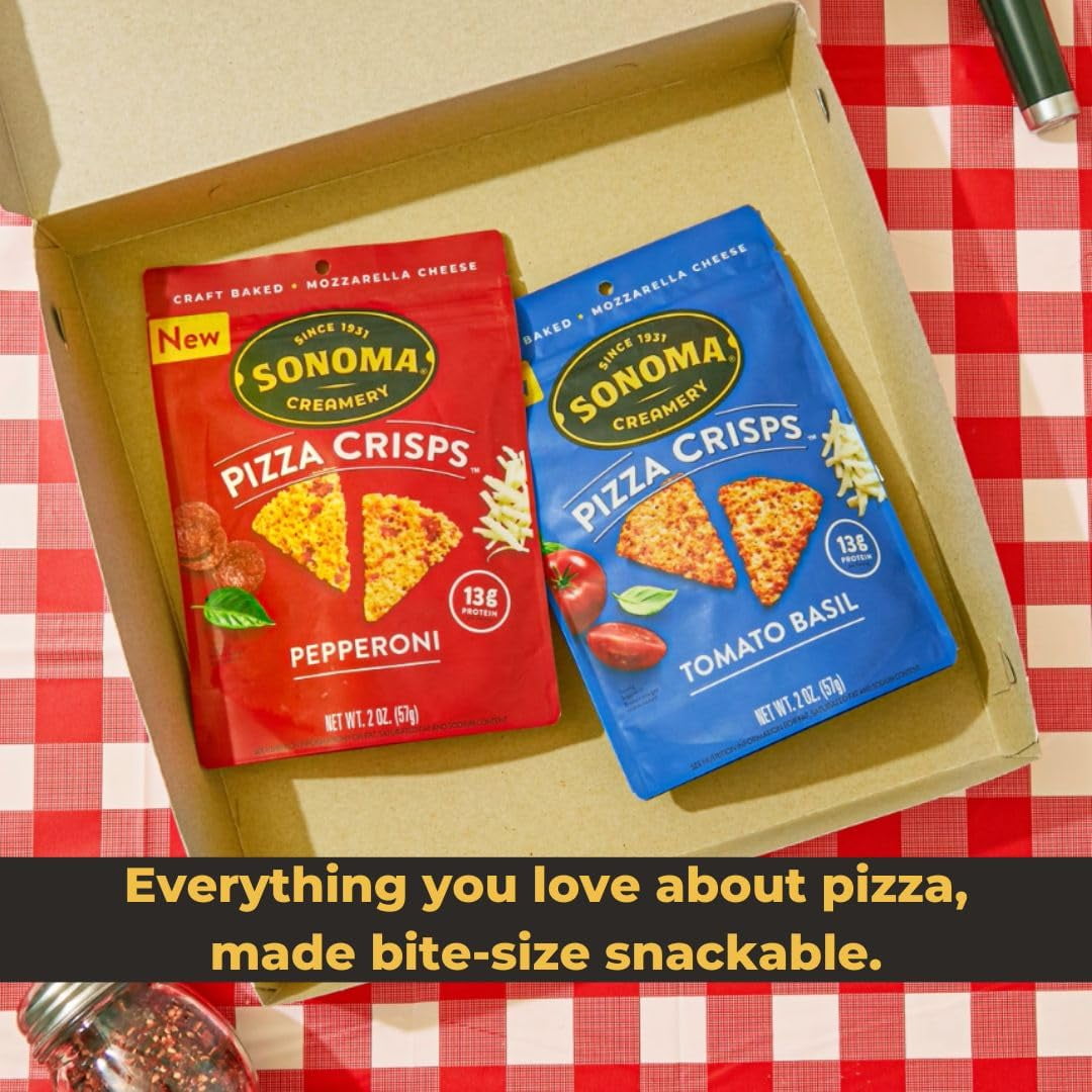 Sonoma Creamery Pizza Crisps, Tomato Basil, | Savory Snack Cracker | High Protein | Low Carb | Gluten Free | Wheat Free |Keto Friendly, 9.5 oz (Pack of 3)