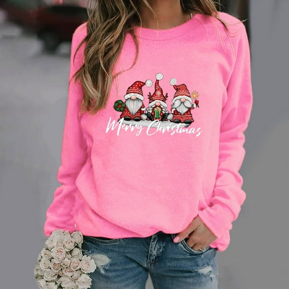 Craaazy Christmas Womens Shirts Casual Xmas Santa Printing Blouse Round Neck Long Sleeved Christmas Fashion Womens Tops Gifts for Women