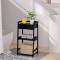 thumbnail image 3 of Fithood Bathroom Shelves, 3 Tier Ladder Shelf with Drawers, Bamboo Nightstand Open Shelving, Bookshelf Bookcase End Table Plant Stand for Living Room, Bedroom, Bathroom, Kitchen(Black), 3 of 5