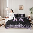 thumbnail image 4 of Manfei Girls Purple Cheetah Print Bow Knot Bedding Comforter Set 7 Pieces,Sparkling Sequins Crystal Bowtie Full Bedding Set for Kids Teens,Black Reversible,Breathable Home Decor, 4 of 7