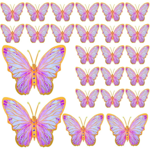 Adhesivos de pared Outus con forma de mariposa, 48 unidades, papel rosa, 31 a 30 cm