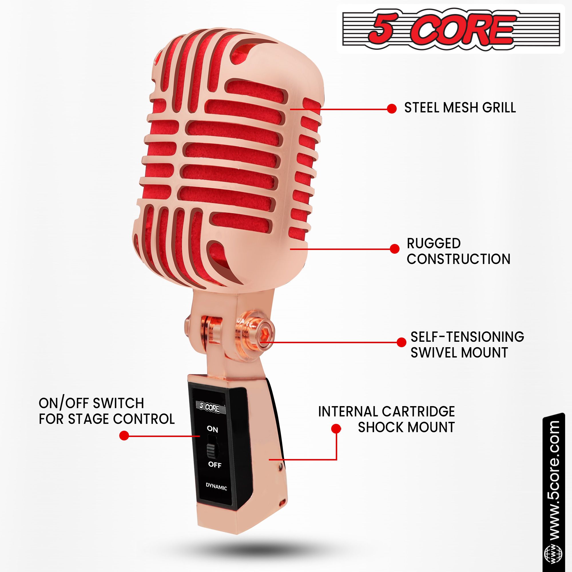 Classic Retro Microphone Dynamic (ALL METAL BODY) - Old Vintage Style Unidirectional Cardioid Mic w/ XLR Input Universal Stand Compatible | Live Performance |Singing In Studio |Recording Gold