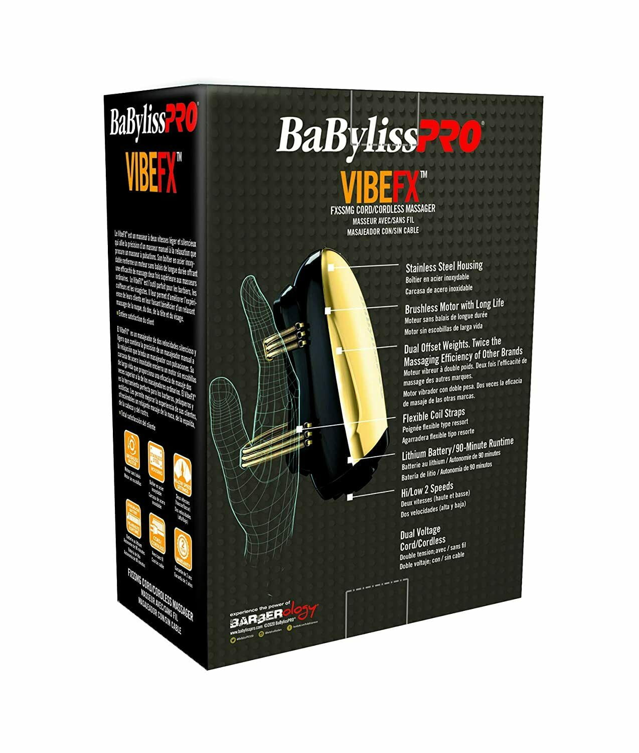 BaBylissPRO VibeFX Cord and Cordless Handheld Massager, Gold