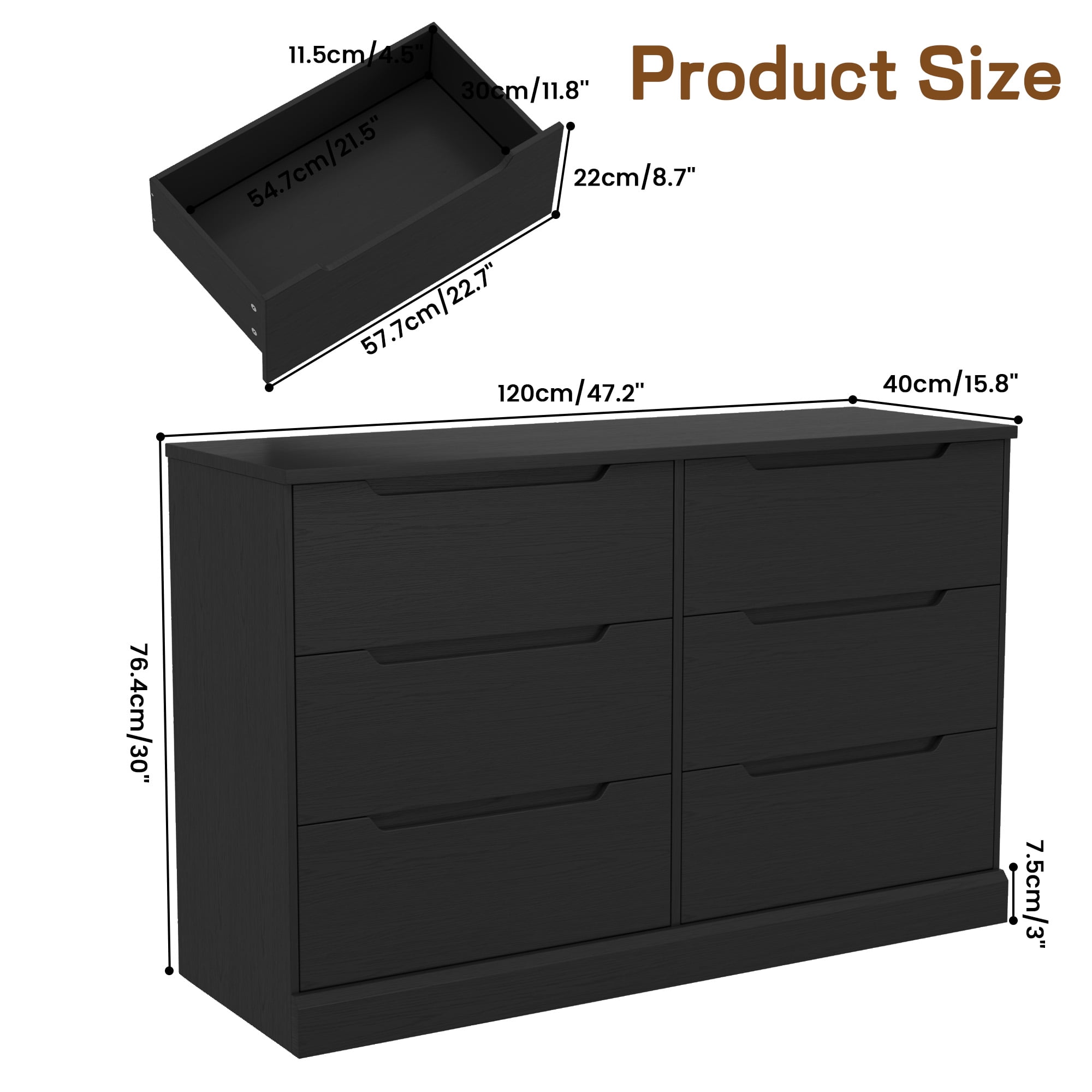 6 Drawer Chest of Drawers, Modern Storage Cabinet Dresser Organizer Unit, for Living Room, Closet, Entryway