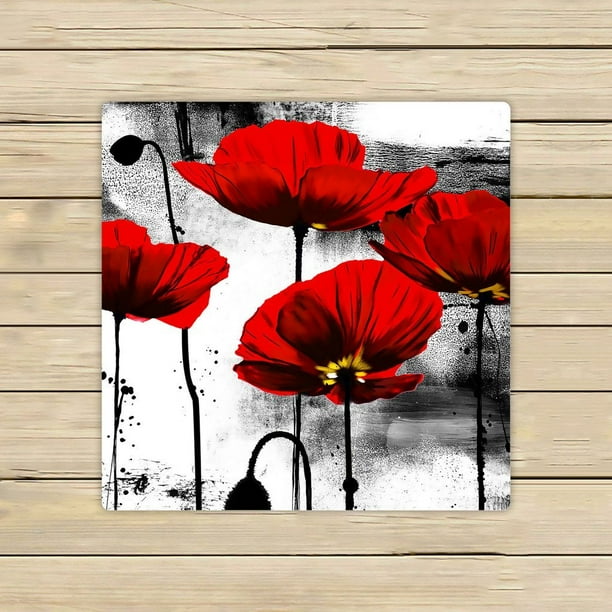 GCKG Vintage Red Poppy Flower Ink Painting Art Hand Towel,Spa Towel