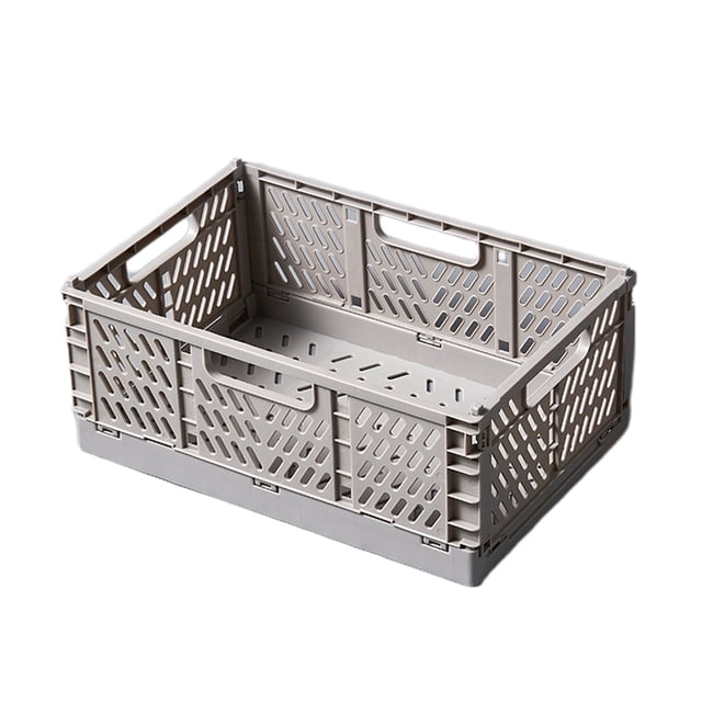 yulier Large Capacity Crates for Storage, Storage Crates Plastic Stackable, Multifunctional Wear-resistant Foldable Crate for Office Home Kitchen Bedroom Bathroom (Gray, 16.93"×11.72"×6.57")