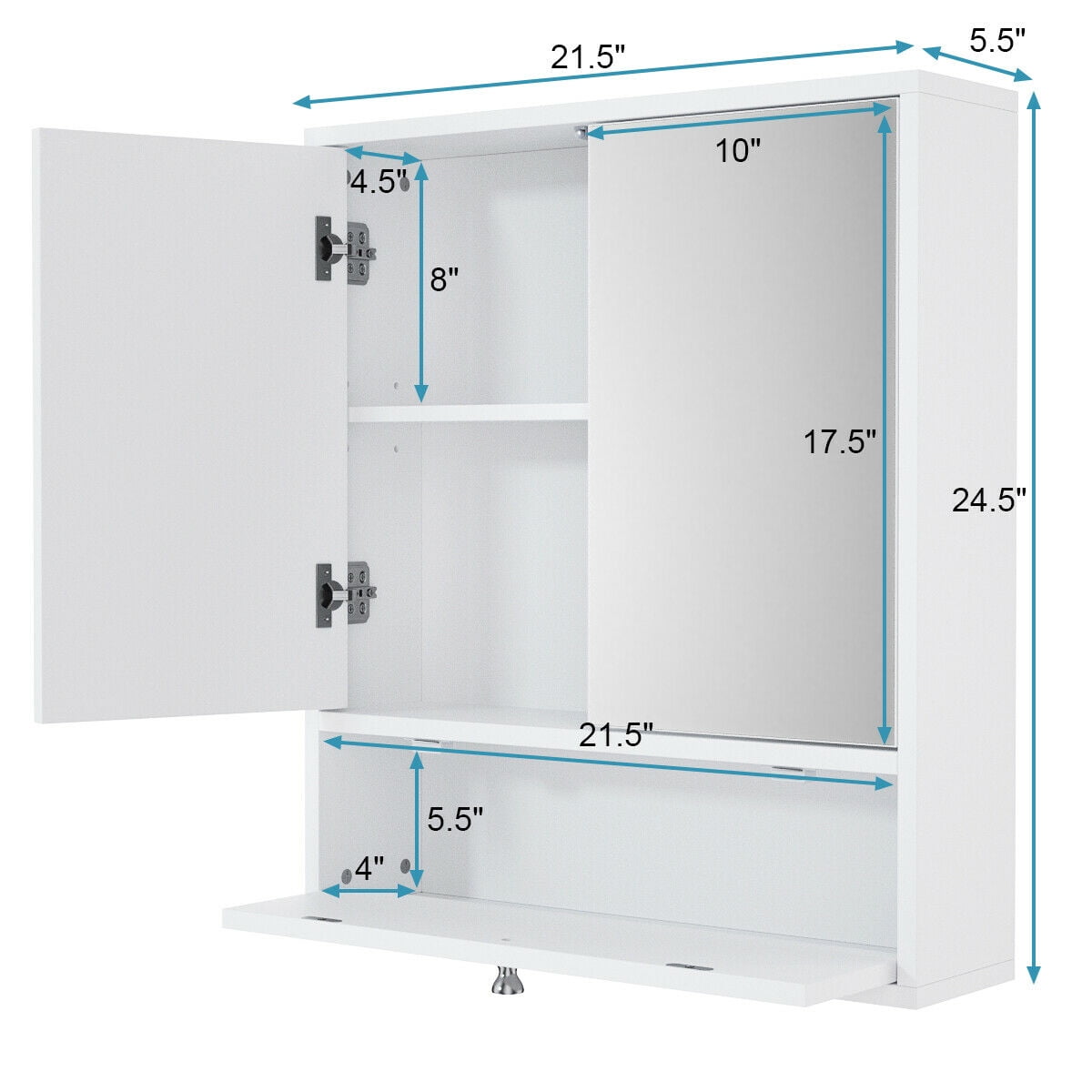 Costway Bathroom Cabinet Medicine Cabinet Double Mirror Door Wall Mount Storage Wood Shelf White