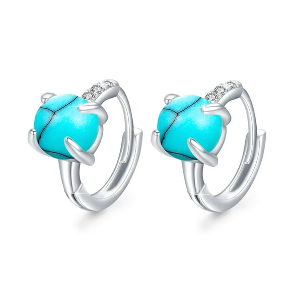 Cuoka Turquoise Hoop Earrings 925 Sterling Silver for Women Mom Wife 18K White Gold Plated Fashion Jewelry Birthday Christmas Gifts for Sensitive Ears