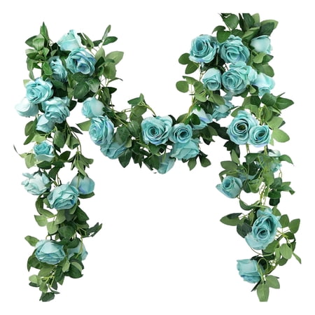 Under $5 Artificial Rose Vine , Blue Silk Rose Garland , Artificial Rose Vine Garland , Hanging Flower for Wedding Arch Garden Wall Background Decoration , by Elapind