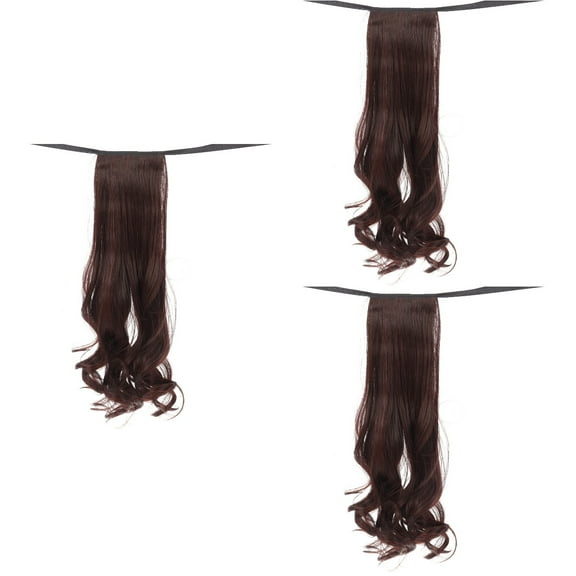 Ribbon Curly Wig Dark Brown Draw String Ponytail Hair Extension Long High Temperature Fiber 144 Cm