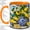 Orange, variant on Lemon Stained Glass Coffee Mug, Blue Porcelain Vase Art, Citrus Home Decor