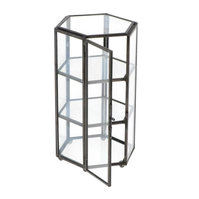 simhoa European Immortal Flower 3D Hexagonal Glass Flower Room Candleholder - Black