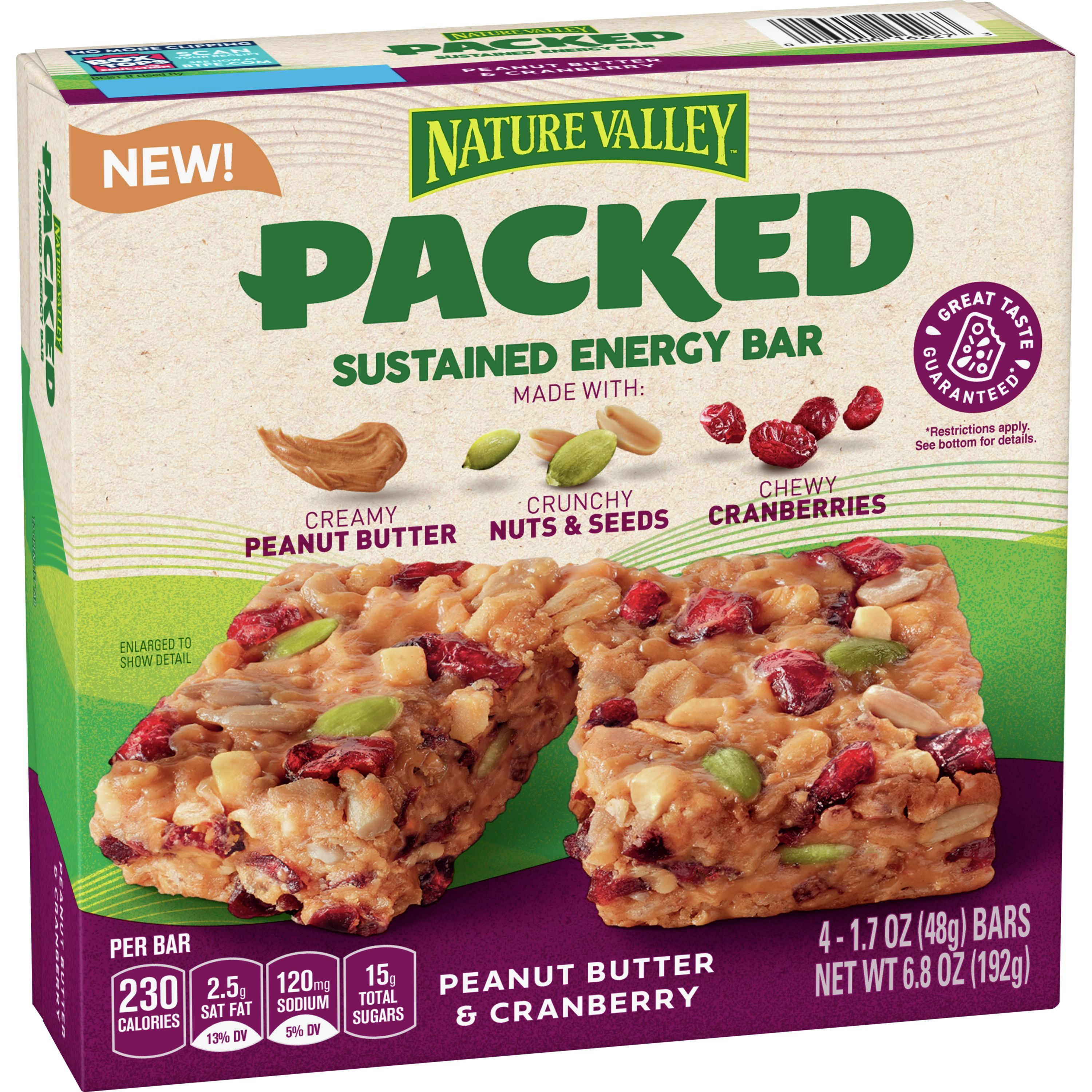 Nature Valley Packed Energy Bar, Peanut Butter & Cranberry, 4 Ct, 6.8