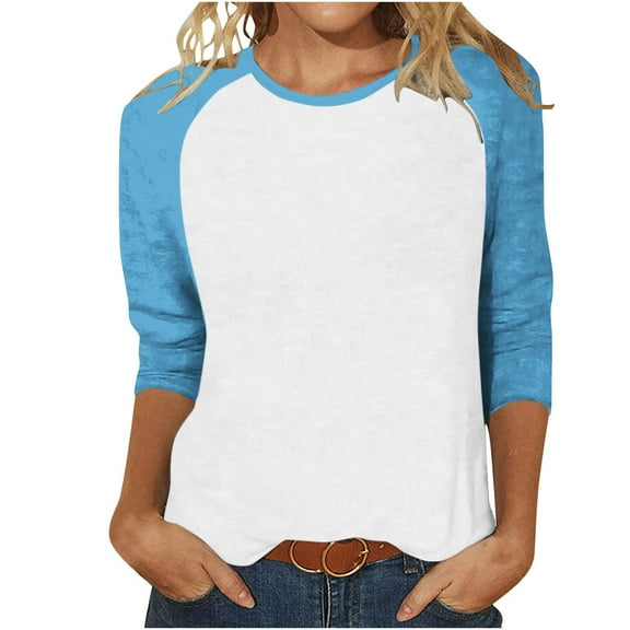 Njagoc3 Womens Fashion Tees Casual Crewneck 3/4 Sleeve Loose T Shirt Ladies Blouses Shirts