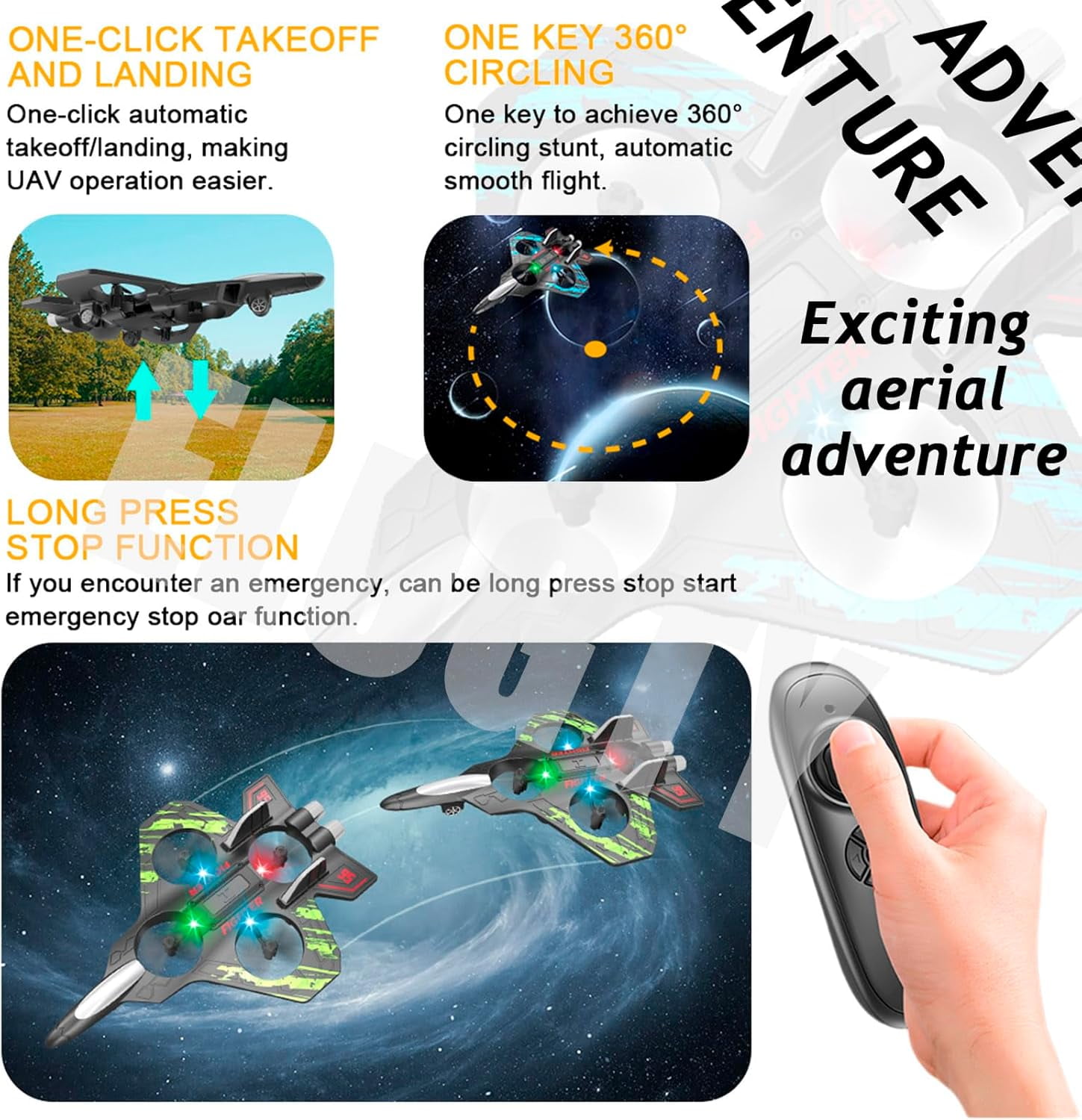 2025 New Christmas Remote Control Helicopter, Morereinforce Official - Morere Inforce Remote Control Airplane Fighter, Remote Control Fighter Jet Model Toy with LED Lights (Gravity Remote,Blue)