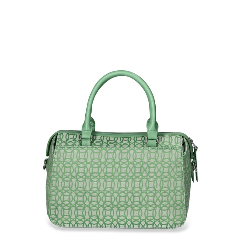 Time and Tru Women's Beckett Satchel Handbag, Green Jacquard Time and Tru Women's Beckett Satchel Handbag, Green Jacquard