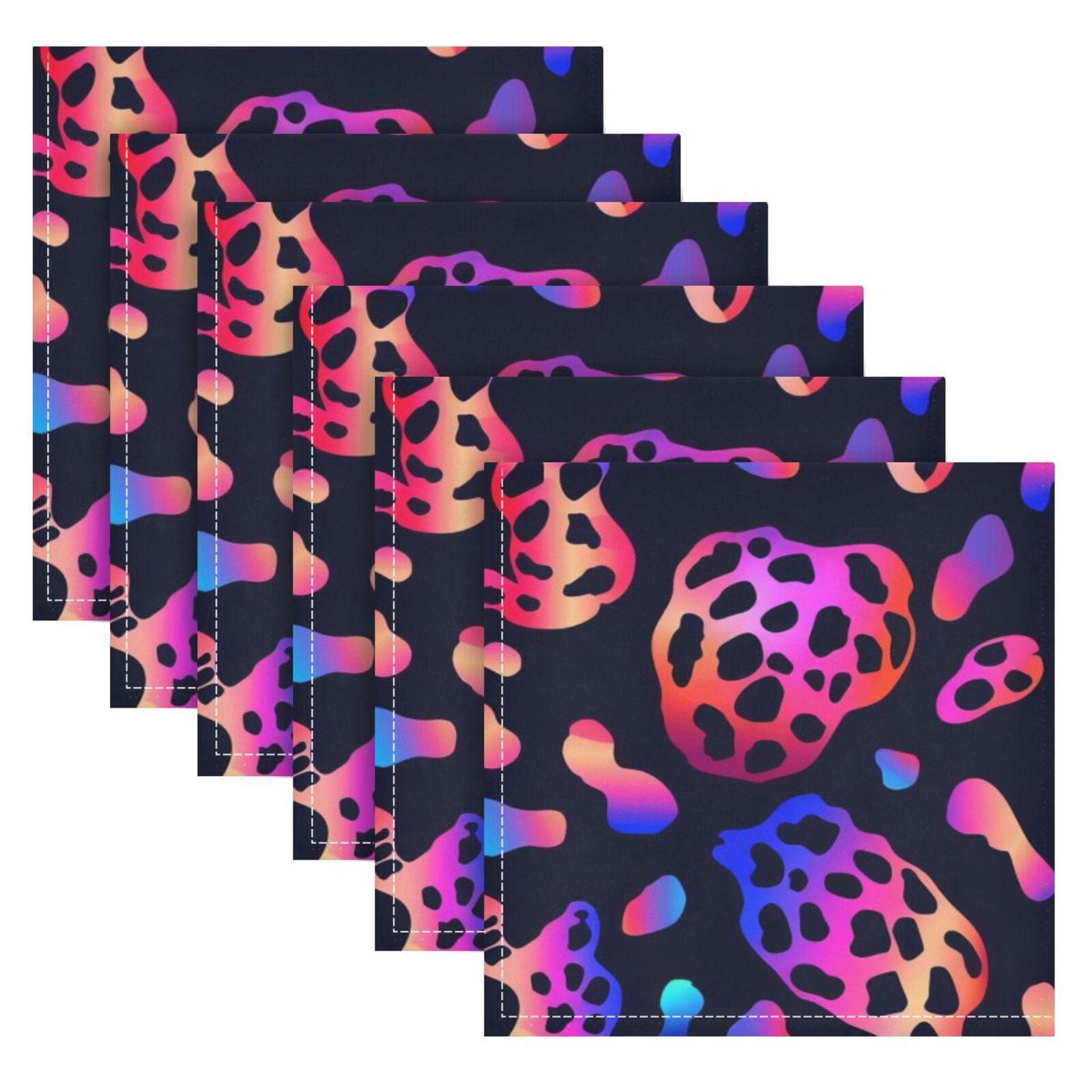 JSTEL Trendy Neon Leopard Print Cloth Napkins Set of 6, 20x20 Inch Washable and Reusable Napkin for Decoupage Dinner Party Everyday Use