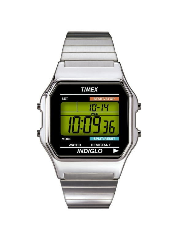 Timex Men's Classic Digital Silver-Tone 34mm Casual Watch, Extra-Long Expansion Band