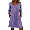 thumbnail image 2 of Odbmxy Fall Womens Dresses Mini 3/4 Sleeve Cotton Linen Tunic Shift Dress for Women Plain Peasant Holiday with Pockets, 2 of 5